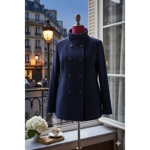 Torrid 4X Navy Blue Peacoat Double Breasted Funnel Neck Winter Jacket Plus Size